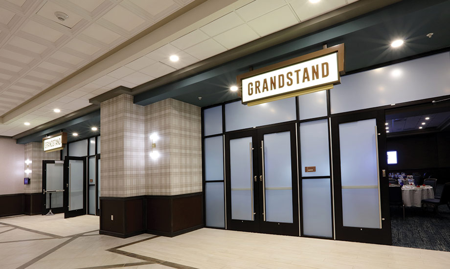 Image shows the door way to Oak Grove Racing, Gaming and Hotel's Grandstand