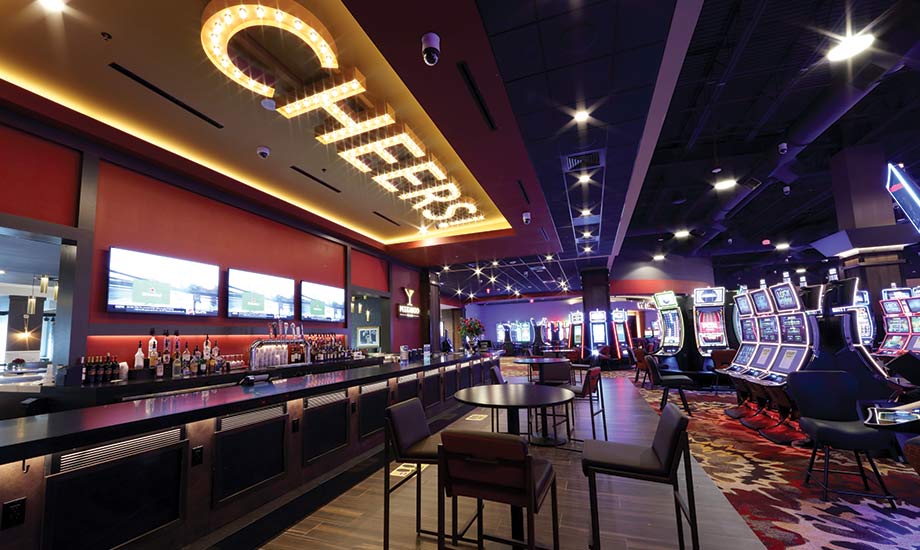 Image shows the Peek-a-Boo bar on the left with the seating area for it and the gaming floor on the right