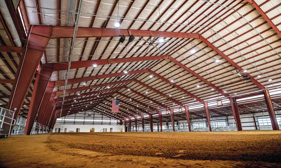 Image shows indoor show ring in the Equestrian Center