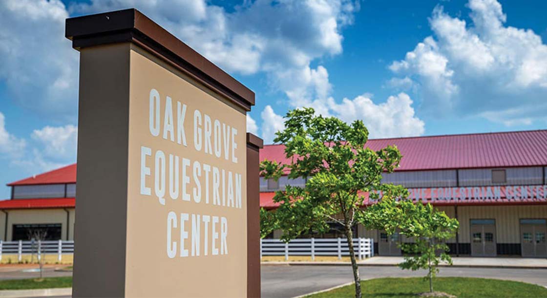 Image of Oak Grove Equestrian Center and the sign in front of it