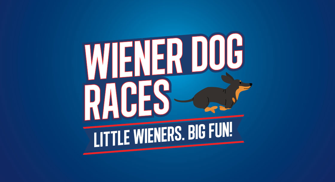 Logo image reads: "Weiner Dog Races Little Wieners. Big Fun!" and depicts running Wiener dog on blue background