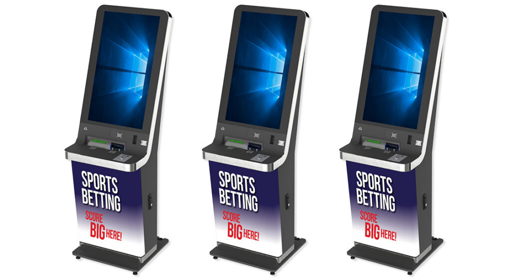 Image of three Sports Betting Kiosks at Oak Grove Racing, Gaming & Hotel.