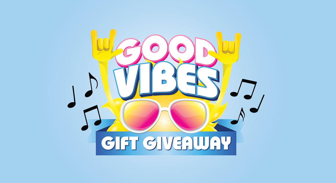 Sun wearing sunglasses, with the words "Good Vibes"