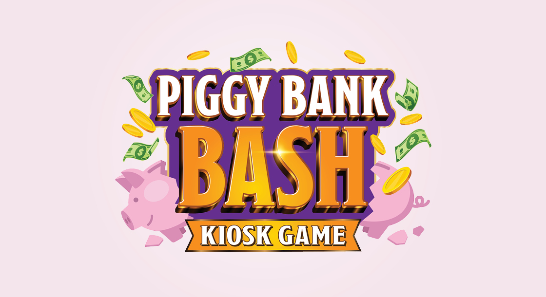 Piggy banks with cash and coins, words say "Piggy Bank Bash"