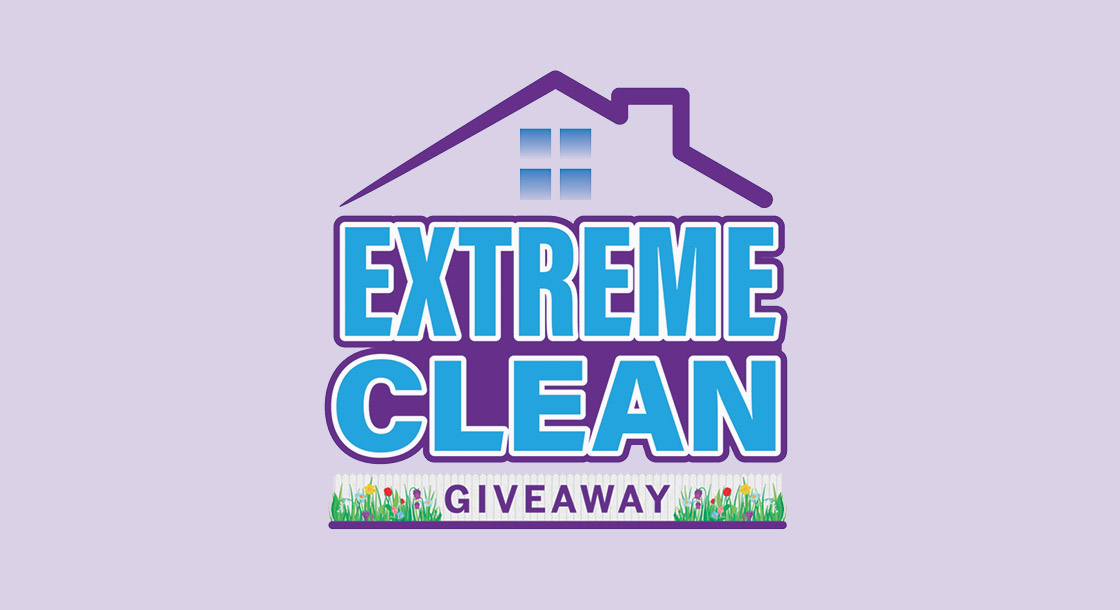 Outline of a house with the words extreme clean giveaway in it
